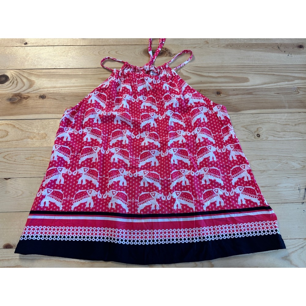 Crown & Ivy XL Red White Elephant Print Halter Top‎ Sleeveless Blouse